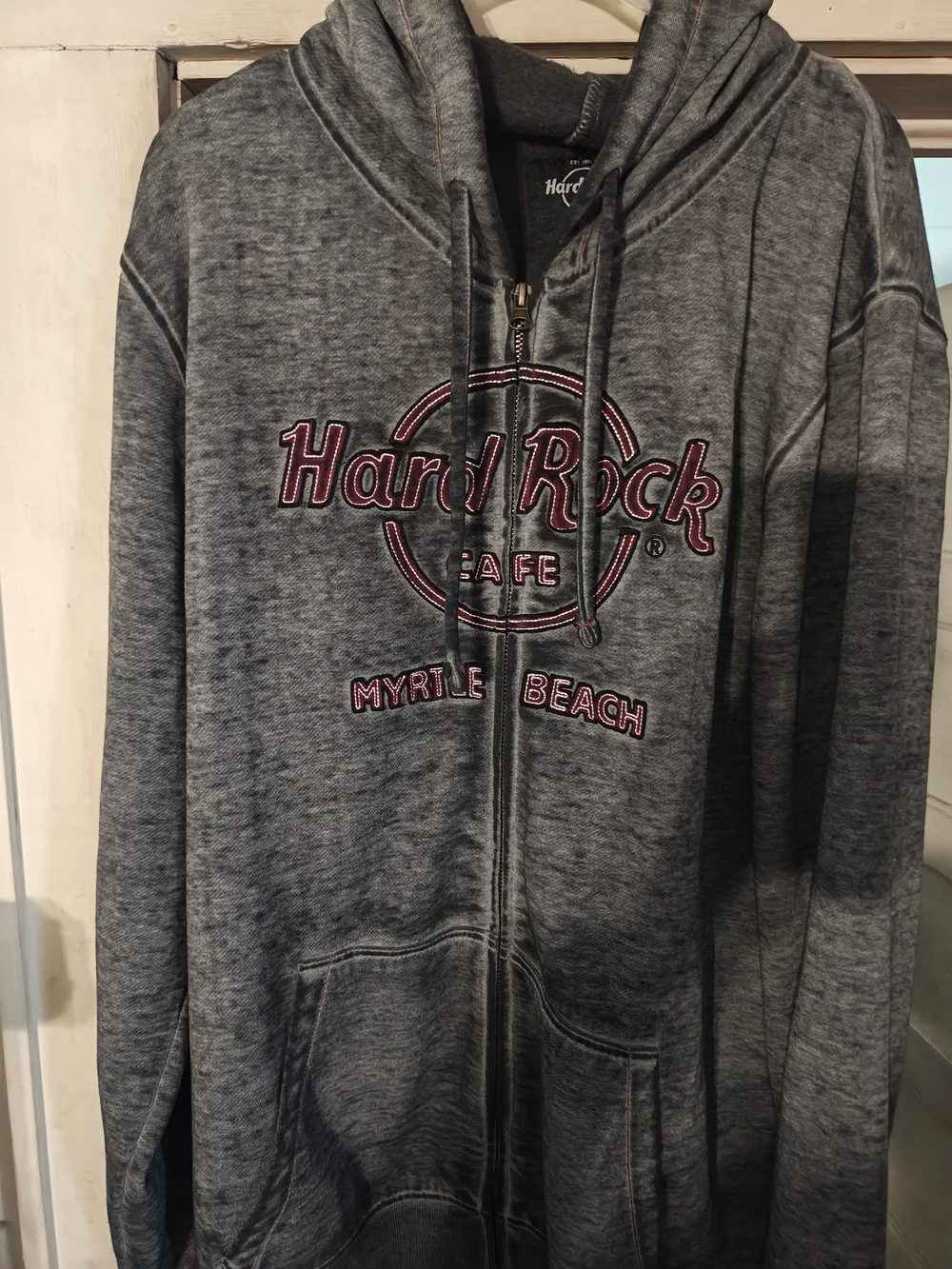 Hard Rock Cafe Heather Gray Hoodie with Pink Embroidery
